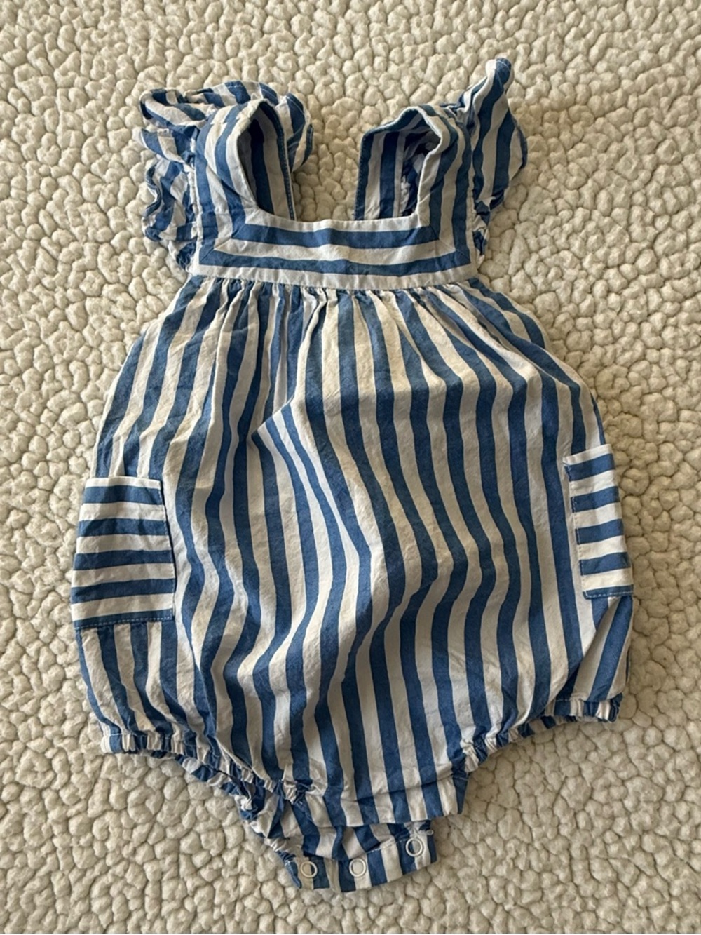 Jacadi Blue and White Striped Cotton Romper